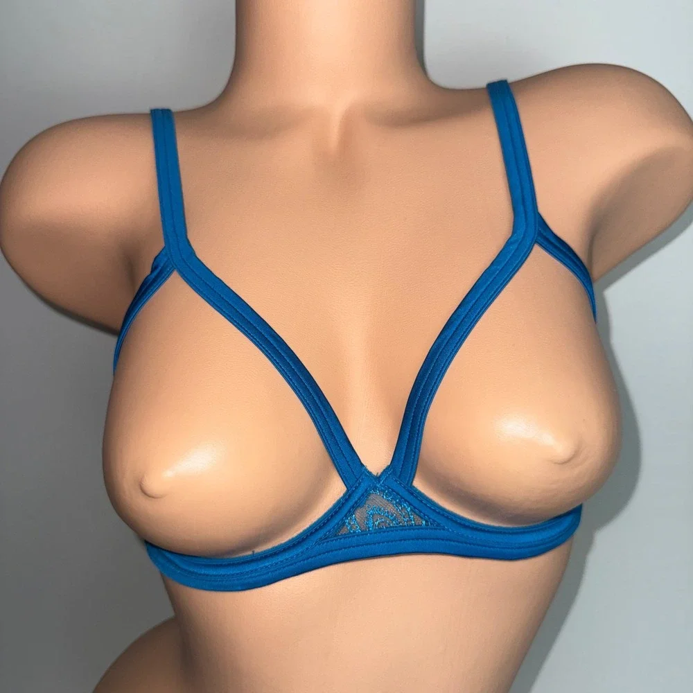 Cosabella Blue Lace Strappy Open Cup Shelf Bra NWT Size Small